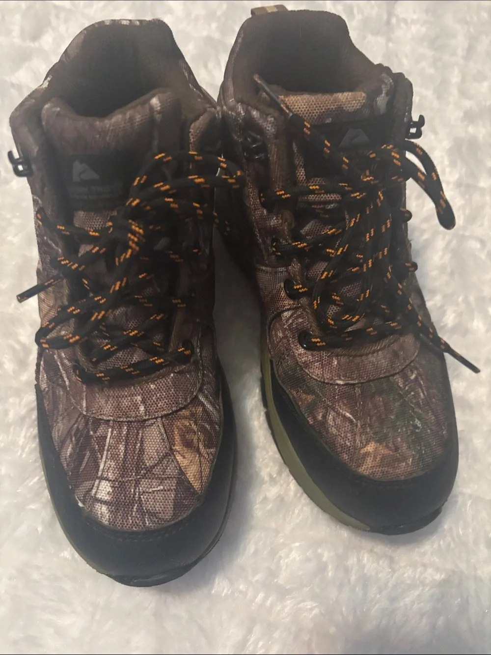 Ozark Trail kids Camo Hunting Boots with Black Toe and Olive Midsole
